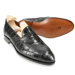 Alligator Shoes|Penny Loafers|Carmina ALLIGATOR FULL STRAP PENNY LOAFERS 80585 UETAM EE BLACK