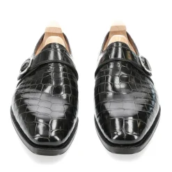 Alligator Shoes|Single Monk Strap Shoes|Carmina ALLIGATOR SINGLE MONK STRAP SHOES 80156 RAIN BLACK