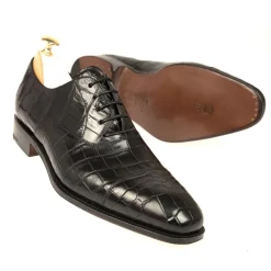 Alligator Shoes|Cap Toe Oxfords|Carmina ALLIGATORE OXFORDS 80386 RAIN BLACK