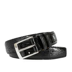 Men's Belts|Carmina CROCODILE LEATHER BELT BLACK