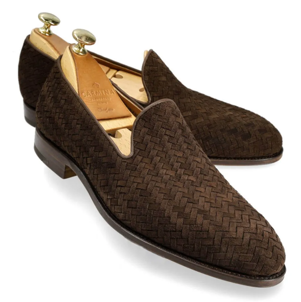 Men's Dress Slippers|Carmina BRAIDED SLIPPERS 80301 UETAM BROWN