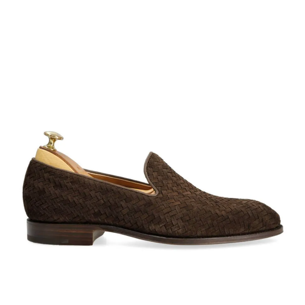 Men's Dress Slippers|Carmina BRAIDED SLIPPERS 80301 UETAM BROWN