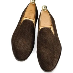 Men's Dress Slippers|Carmina BRAIDED SLIPPERS 80301 UETAM BROWN