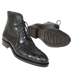 Crocodile Shoes|Men's Work Boots|Carmina CROCODILE ANKLE BOOTS 80207 SOLLER BLACK