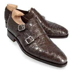 Crocodile Shoes|Double Monk Strap Shoes|Carmina CROCODILE DOUBLE MONK SHOES 10003 RAIN BROWN
