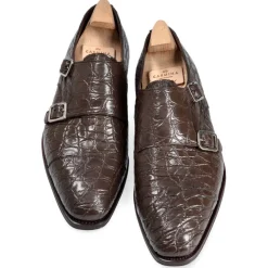 Crocodile Shoes|Double Monk Strap Shoes|Carmina CROCODILE DOUBLE MONK SHOES 10003 RAIN BROWN