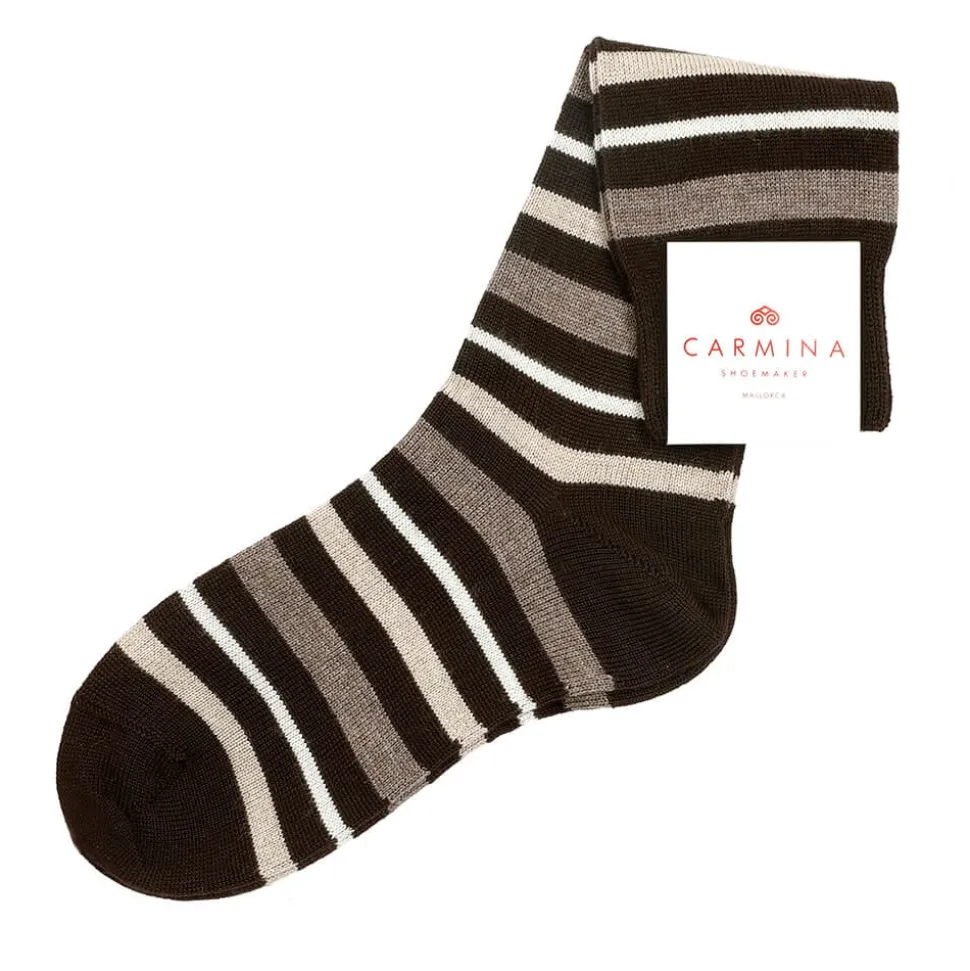Socks|Carmina STRIPED SOCKS COFFEE