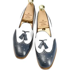 Tassel Loafers|Carmina WOMEN'S TASSEL LOAFERS 1248 HILLS NAVY/WHITE