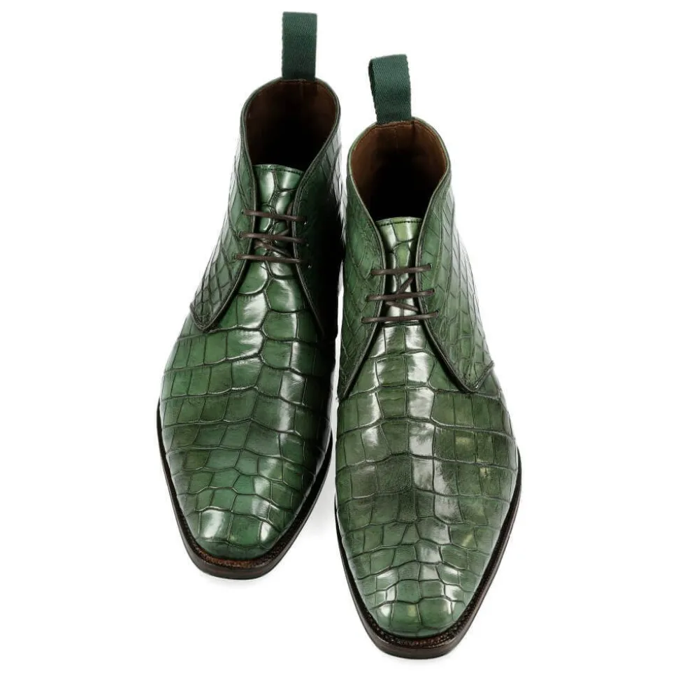 Alligator Shoes|Chukka & Desert Boots|Carmina ALLIGATOR CHUKKA BOOTS 10027 RAIN GREEN