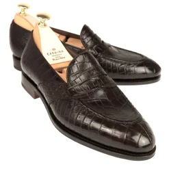 Alligator Shoes|Penny Loafers|Carmina ALLIGATOR FULL STRAP PENNY LOAFERS 80585 UETAM EE BROWN