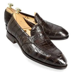 Alligator Shoes|Penny Loafers|Carmina ALLIGATOR FULL STRAP PENNY LOAFERS 80585 UETAM EE BROWN