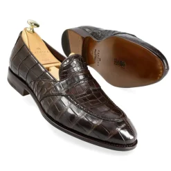Alligator Shoes|Penny Loafers|Carmina ALLIGATOR FULL STRAP PENNY LOAFERS 80585 UETAM EE BROWN
