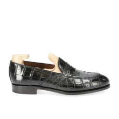 Alligator Shoes|Penny Loafers|Carmina ALLIGATOR FULL STRAP PENNY LOAFERS 80585 UETAM EE BLACK