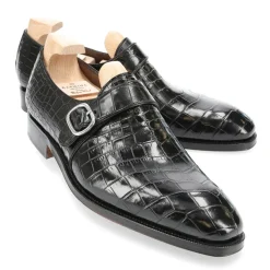 Alligator Shoes|Single Monk Strap Shoes|Carmina ALLIGATOR SINGLE MONK STRAP SHOES 80156 RAIN BLACK