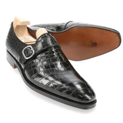 Alligator Shoes|Single Monk Strap Shoes|Carmina ALLIGATOR SINGLE MONK STRAP SHOES 80156 RAIN BLACK