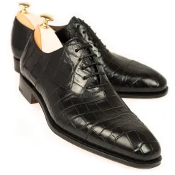 Alligator Shoes|Cap Toe Oxfords|Carmina ALLIGATORE OXFORDS 80386 RAIN BLACK