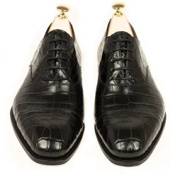 Alligator Shoes|Cap Toe Oxfords|Carmina ALLIGATORE OXFORDS 80386 RAIN BLACK