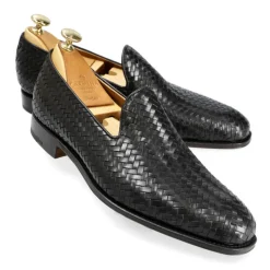 Men's Dress Slippers|Carmina BRAIDED SLIPPERS 80301 RAIN BLACK