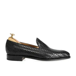 Men's Dress Slippers|Carmina BRAIDED SLIPPERS 80301 RAIN BLACK