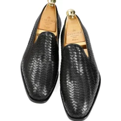 Men's Dress Slippers|Carmina BRAIDED SLIPPERS 80301 RAIN BLACK