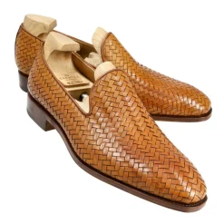 Men's Dress Slippers|Carmina BRAIDED SLIPPERS 80301 SIMPSON TANNED