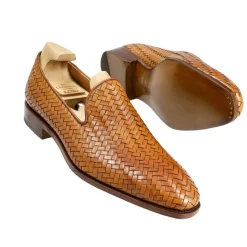 Men's Dress Slippers|Carmina BRAIDED SLIPPERS 80301 SIMPSON TANNED