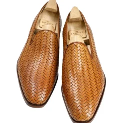 Men's Dress Slippers|Carmina BRAIDED SLIPPERS 80301 SIMPSON TANNED
