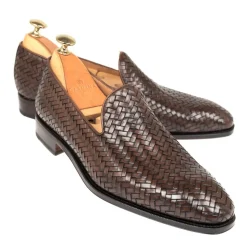 Men's Dress Slippers|Carmina BRAIDED SLIPPERS 80301 SIMPSON BROWN