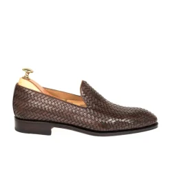 Men's Dress Slippers|Carmina BRAIDED SLIPPERS 80301 SIMPSON BROWN