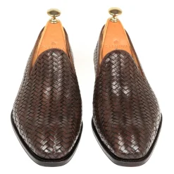 Men's Dress Slippers|Carmina BRAIDED SLIPPERS 80301 SIMPSON BROWN