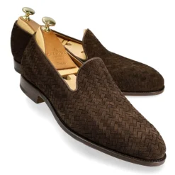 Men's Dress Slippers|Carmina BRAIDED SLIPPERS 80301 UETAM BROWN