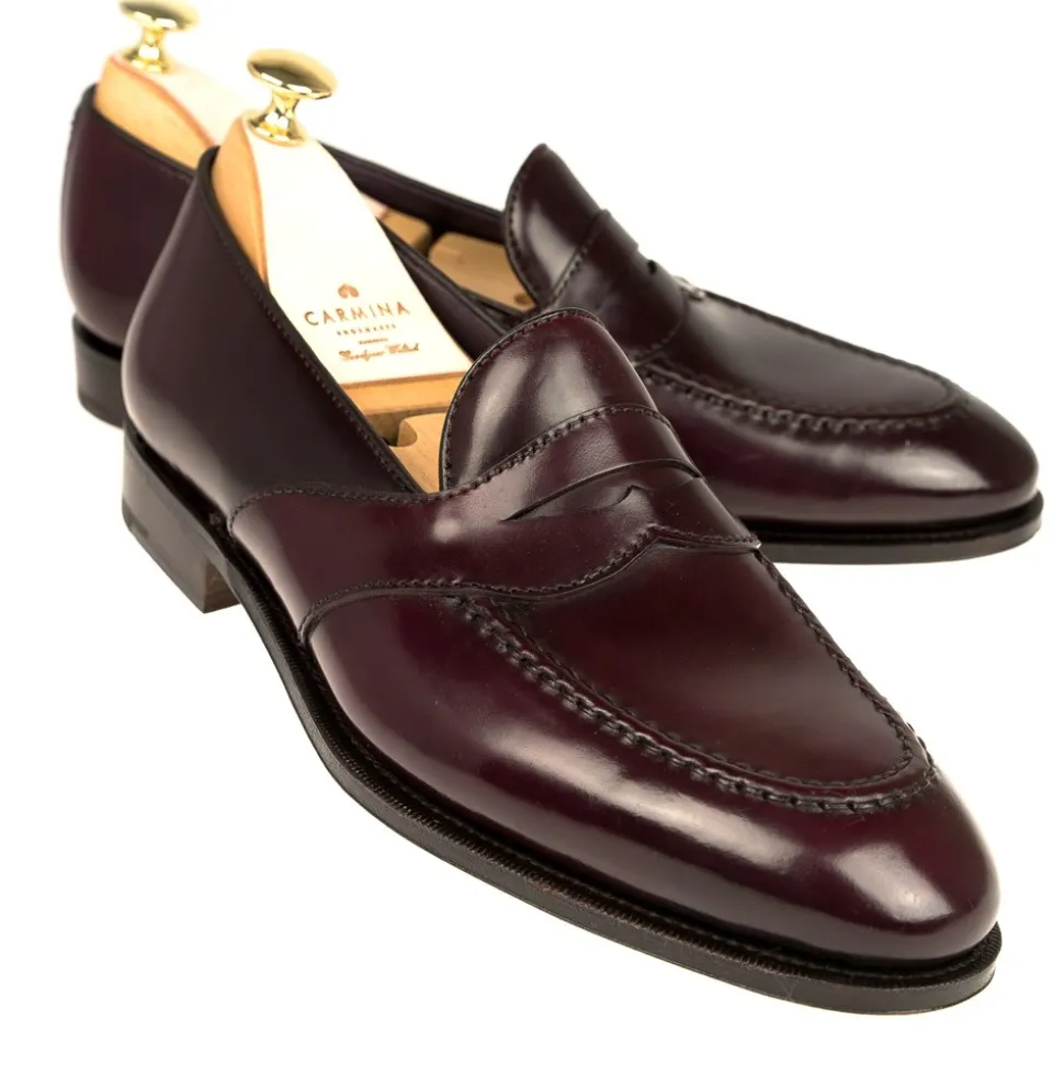 Penny Loafers|Cordovan Loafers|Carmina CORDOVAN FULL STRAP LOAFERS 80372 UETAM EE BURGUNDY