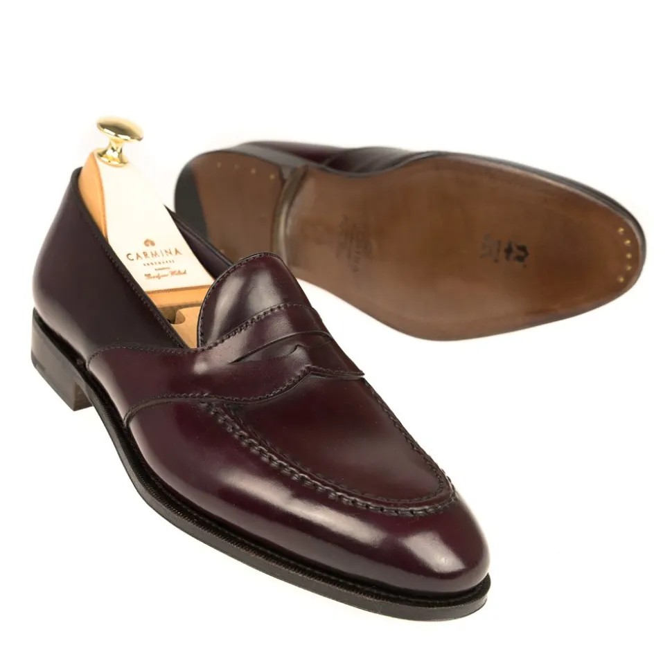 Penny Loafers|Cordovan Loafers|Carmina CORDOVAN FULL STRAP LOAFERS 80372 UETAM EE BURGUNDY