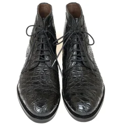 Crocodile Shoes|Men's Work Boots|Carmina CROCODILE ANKLE BOOTS 80207 SOLLER BLACK