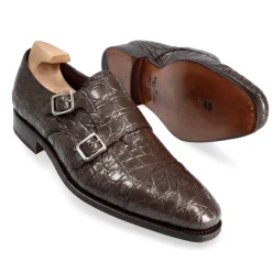 Crocodile Shoes|Double Monk Strap Shoes|Carmina CROCODILE DOUBLE MONK SHOES 10003 RAIN BROWN