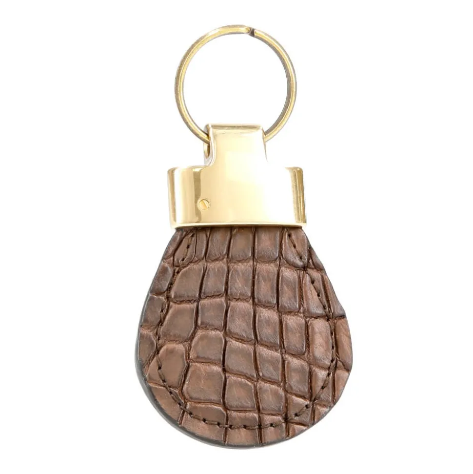 Leather Keychain|Carmina CROCODILE KEYCHAIN BROWN