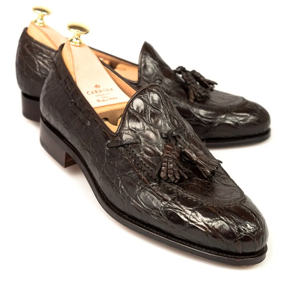 Crocodile Shoes|Tassel Loafers|Carmina CROCODILE TASSEL LOAFERS 734 FOREST BROWN