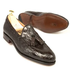 Crocodile Shoes|Tassel Loafers|Carmina CROCODILE TASSEL LOAFERS 734 FOREST BROWN