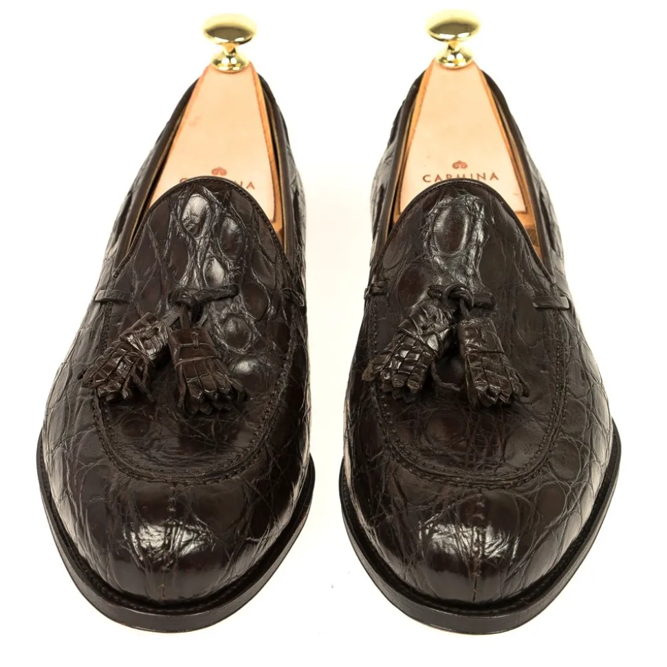 Crocodile Shoes|Tassel Loafers|Carmina CROCODILE TASSEL LOAFERS 734 FOREST BROWN