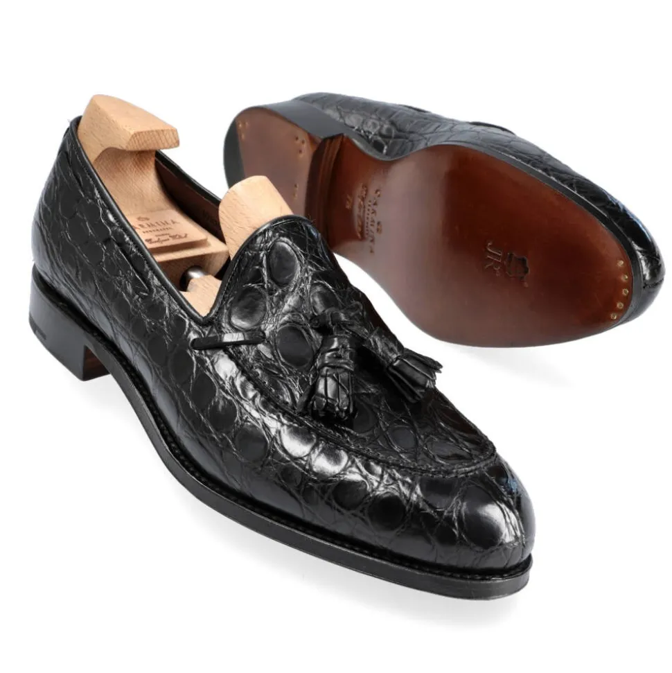 Crocodile Shoes|Tassel Loafers|Carmina CROCODILE TASSEL LOAFERS 734 FOREST BLACK