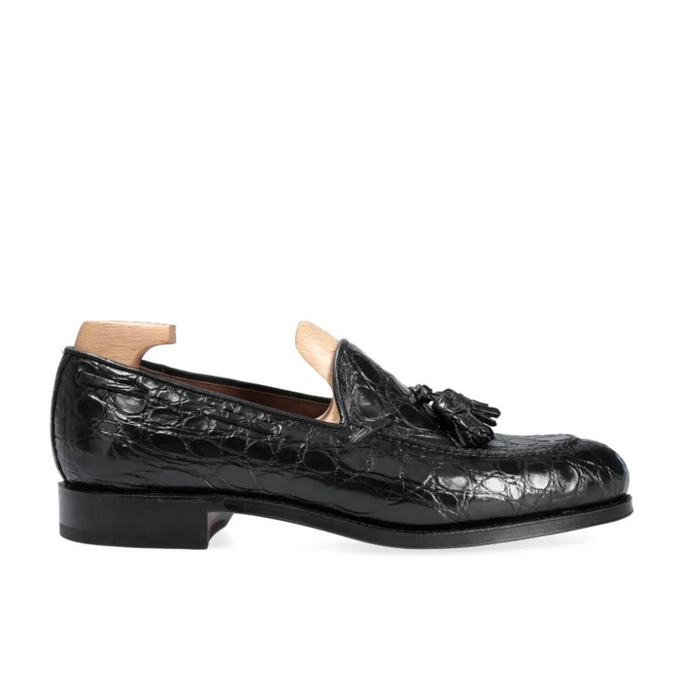 Crocodile Shoes|Tassel Loafers|Carmina CROCODILE TASSEL LOAFERS 734 FOREST BLACK