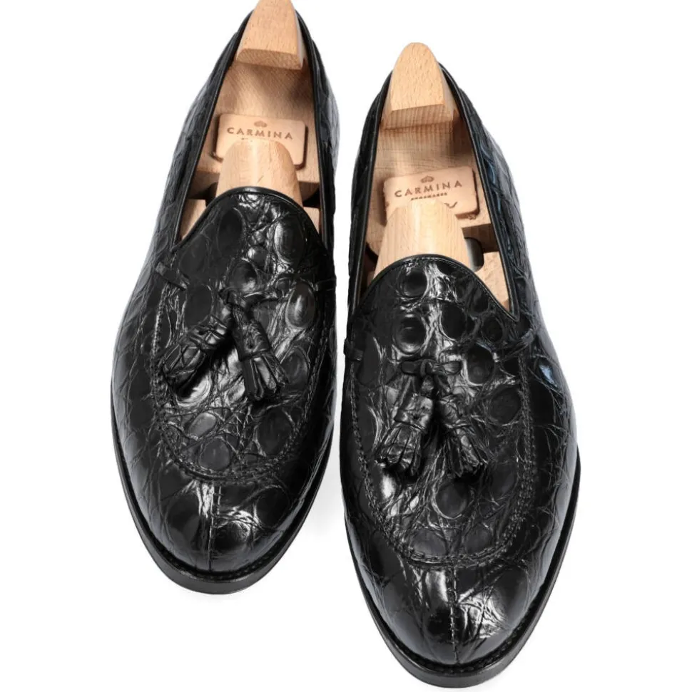 Crocodile Shoes|Tassel Loafers|Carmina CROCODILE TASSEL LOAFERS 734 FOREST BLACK