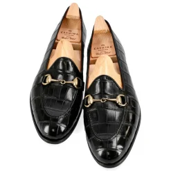 Alligator Shoes|Women Horsebit Loafers|Carmina HORSEBIT LOAFERS 1845 DRAC BLACK