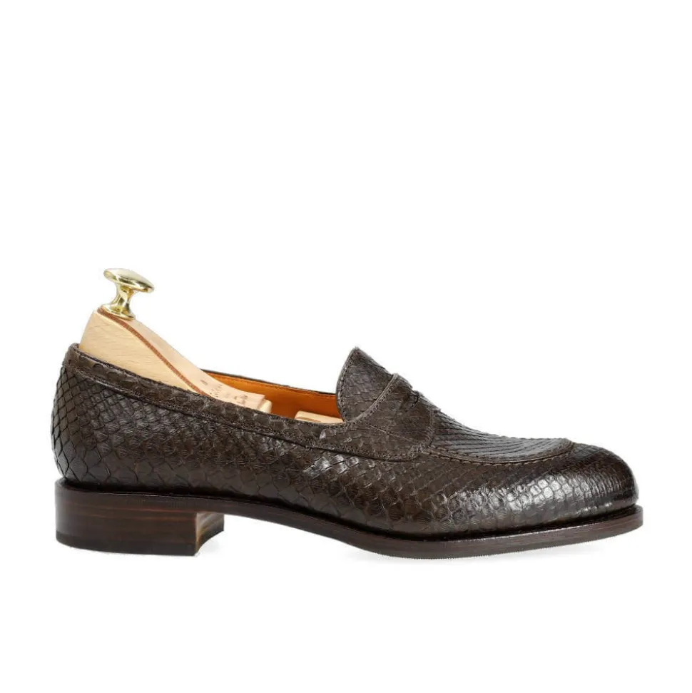 Python Shoes|Penny Loafers|Carmina PYTHON WOMEN'S PENNY LOAFERS 1875 MADISON BROWN