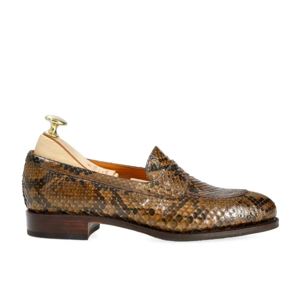 Penny Loafers|Python Shoes|Carmina PYTHON WOMEN'S PENNY LOAFERS 1875 MADISON WALNUT