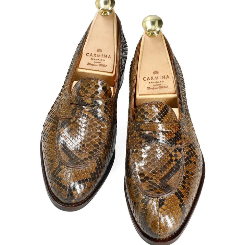 Penny Loafers|Python Shoes|Carmina PYTHON WOMEN'S PENNY LOAFERS 1875 MADISON WALNUT
