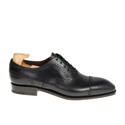 Cap Toe Oxfords|Carmina SEMI BROGUE CAP TOE OXFORDS 80214 SIMPSON BLACK